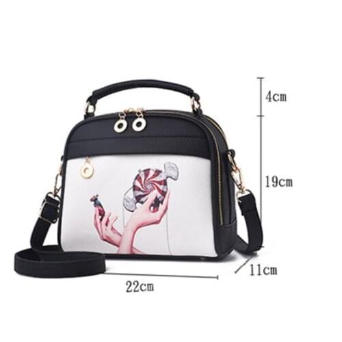 1 piece PU leather candy high heel Lipstick owl printing handbag ladies shoulder messenger bag tote with long belt