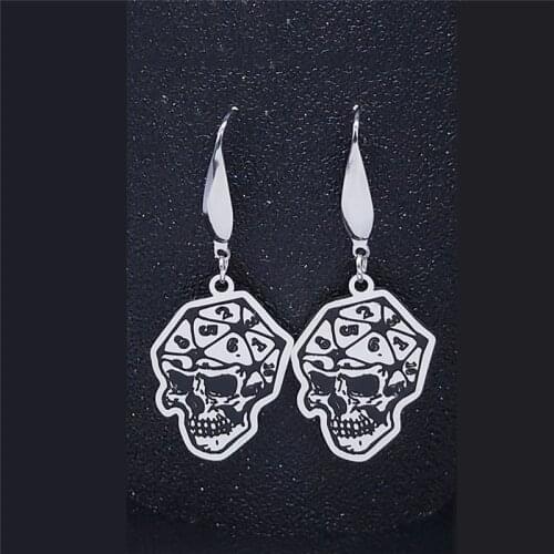 2021 Gothic Skull Stainless Steel Dangle Earring Women Black Silver Color Earrings Jewelry joyeria acero inoxidable mujer E11S03