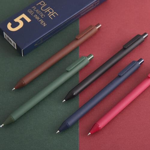 5pcs/box Kaco Retro Dark Colored Gel Pens Retractable 0.5mm Fine Point Dark-red/green/brown/blue Black Pens for Journaling