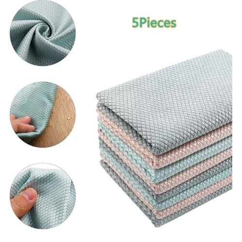 5Pcs Kitchen Cleaning Towel Anti-Grease Wiping Rags Fish Scale Wipe Cloth Lint Free Thickened Water Absorbable Cleaning Cloth