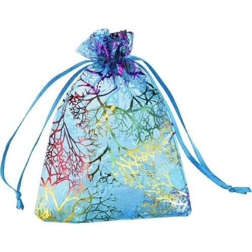2000PCS / LOT Drawstring Organza Bags Gold Stamping White Colorful Packaging Bags Gift Bag Reusable Pouch 2 Colors