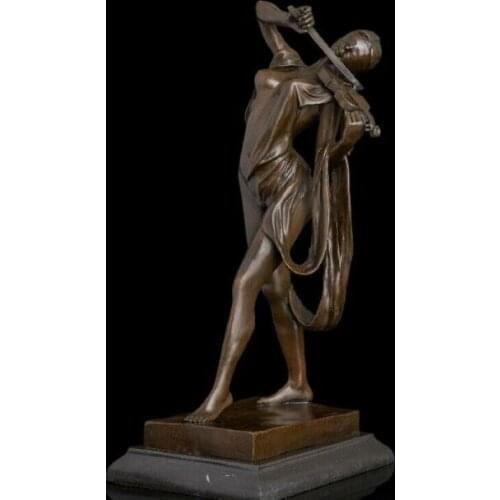 Abstract Art Sculpture Copper Bronze Marble Violin Violinist Statue Figurine
