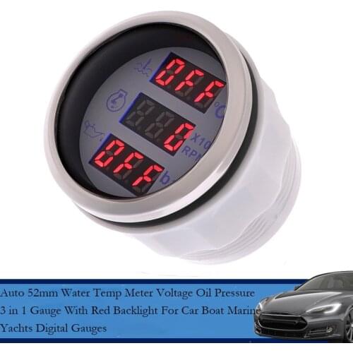 Auto 52mm Water Temp Meter Voltage Oil Pressure 3 in 1 Gauge With Red Backlight For Car Boat Marine Yachts Digital Gauges