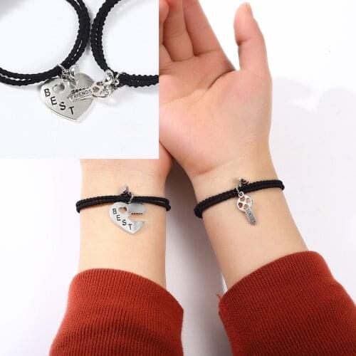 2PCS Couple Bracelets for Women Men Charm Lock Key Friendship Rope Braided Distance Bracelet Lover Rope Jewelry Lover Gift