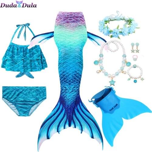 Kids Girls Swimming Mermaid tail Swimming Bating Suit Mermaid Costume Cosplay Children Swimsuit Beach Bikini can add Monofin