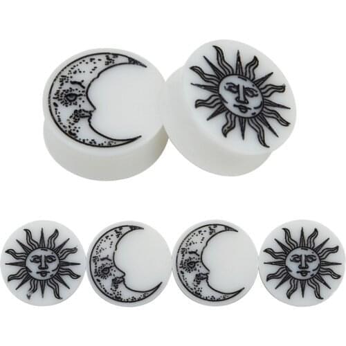 Sun & Moon Engrave Plugs Acrylic Carved Logo Ear Gauge Flesh Tunnel Body Piercing Earring Jewelry Stretching Expander Earlets
