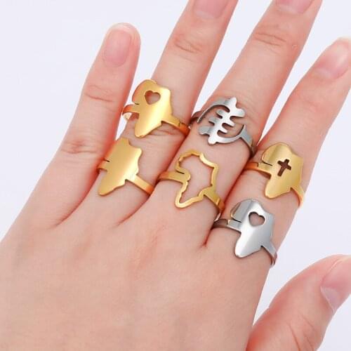 HANGZHI 2021 New European and American simple fashion Africa map shape stainless steel ring hollow ring
