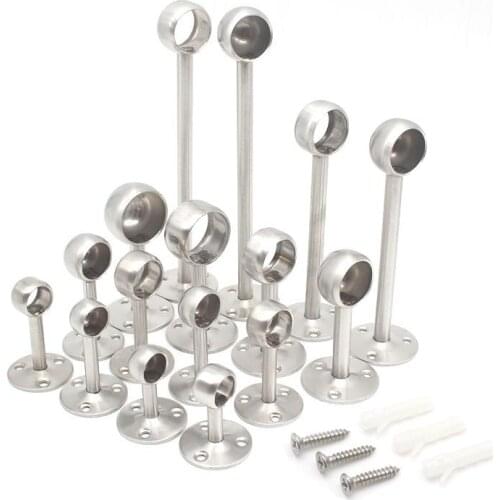 Curtain Rod Ceiling-Mount Bracket,Stainless Steel Closet Rod Holder Pipe Wardrobe Pole with Installtion Screws Silver 4Pcs