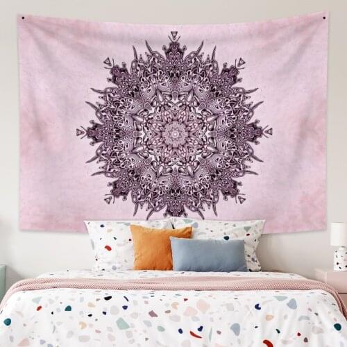Lavender Mandala Flower Pink Tapestry Vintage Exotic Summer Plant Nature Frame for Bedroom Photography Wall Decor