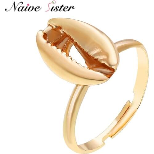 Summer Jewelry Fashion Shell Rings for Women Zinc Alloy Open Band Size Adjustable Seabeach Sandbeach Jewellry Bohemian Boho