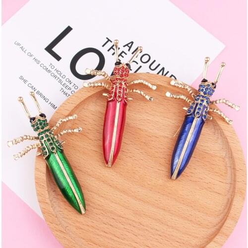 LUBOV Red Blue Green Color Metal Beetles Brooch Pins Rhinestone Inlaid Golden Color Insect Brooches Pin Exotic Women Jewelry New