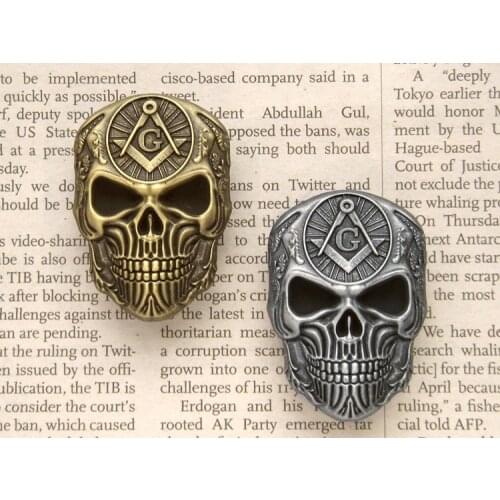 Masonic Lapel Pin Freemasonry Motorcycle Badge Skull Biker Brooches For clothes Hat Bag Retro Metal Collar Pin Brooch