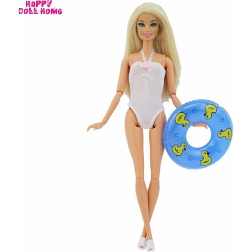 Fashion White Swimwear Summer Beach Bikini Swimsuit Swimming Lifebelt Ring Accessories Clothes for Barbie Doll Dollhouse DIY Toy