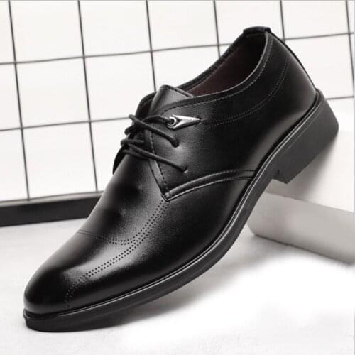 Business Leather Shoes Spring and Summer Mens Shoes Lace-up New Style Breathable Casual British Mens Formal Trendy Shoes
