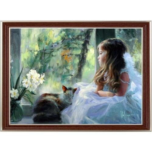 Golden Panno,Needlework,DIY DMC Cross stitch,Sets For Embroidery kit 14ct unprinted cotton threadGirl and Flower Cross-Stitching