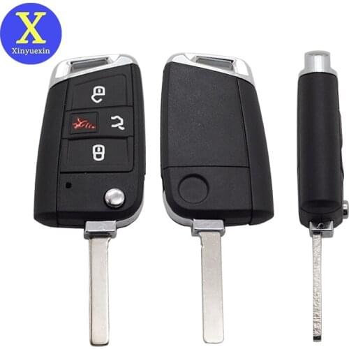 Xinyuexin New Flip Folding Car Key Shell for Volkswagen Vw Golf Tiguan Remote Key Shell Case 4 Button Hu162 Blade Key 2015-2020