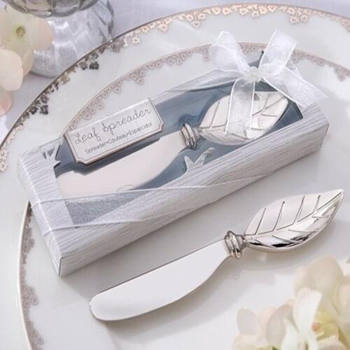 10pcs/lot Chrome Leaf butter knife Spreader Valentines Day gift Christmas wedding favors