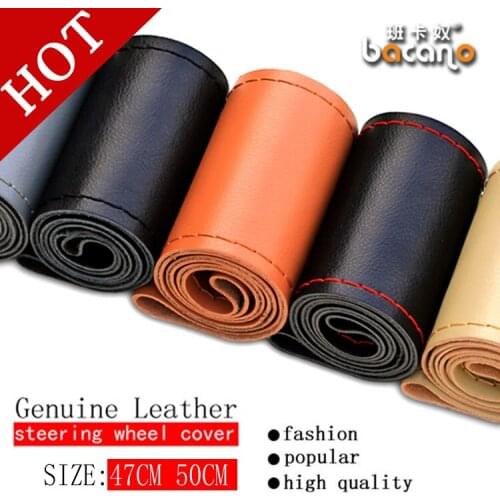 BACANO Car Truck Steering Wheel Cover Genuine Cowhide Leather DIY Hand Sewing Diameter 47cm 50cm Wholsale Gifts Free shipping