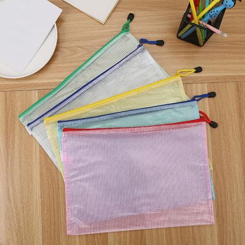 5pcs A4 Document Folder Mesh Documents Paper File Storage File Organizer with Zipper for Office School Students Supplies