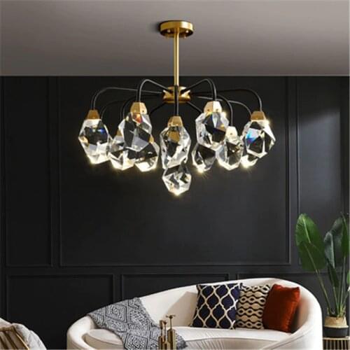 Simple and Atmospheric Home American Dining Room Bedroom Copper Lamp Postmodern Light Luxury Living Room Crystal Chandelier
