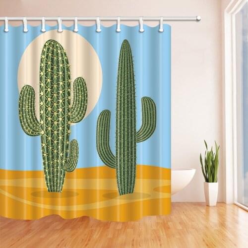 Plant Decor, Cactus in Desert Cartoon Mildew Resistant Polyester Fabric Shower Curtain Suit With Floor Doormat Bath Rugs