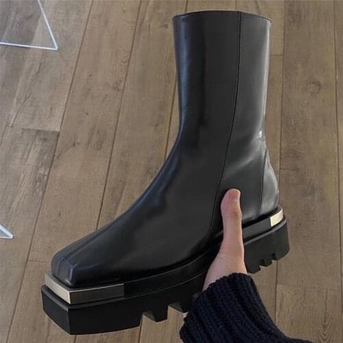 Spring New Square Toe Ankle Boots Women Thick Bottom Shoes Women Zipper Botas de mujer Motorcycle Boots Winter Botines mujer