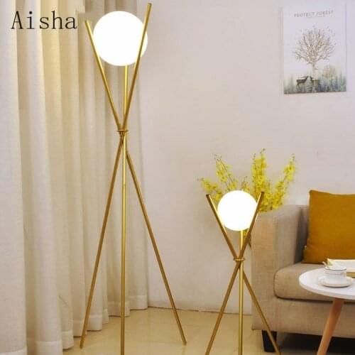 Modern LED Floor Lamp Wrought Iron Glass Ball Table Lamp Living Room Nordic Home Decoration E27 Gold Tripod Corner Stand Lamp