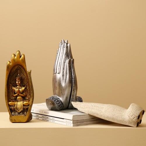 2PCS/set of Resin Buddha Creative Palm Buddha Home Decoration Buddha Study Room Furnishings Oriental Zen Chinese Furnishings