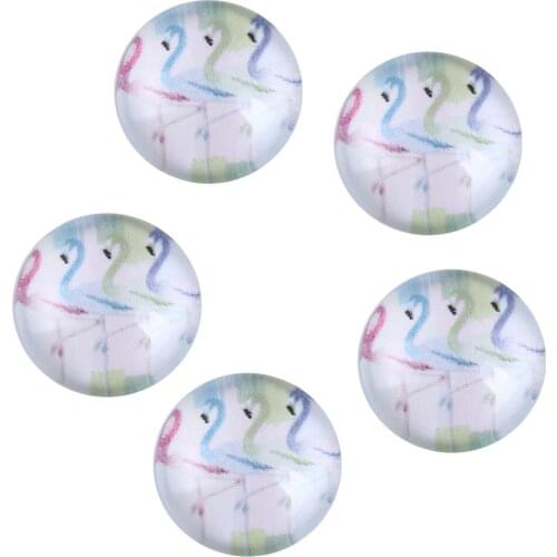 DoreenBeads Glass Dome Seals Cabochon Round Flatback Green Flamingo Leaf Pattern 12mm( 4/8") Dia, 10 PCs