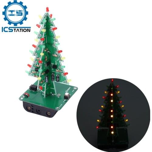 Three Dimensional 3D Christmas Tree LED DIY Kit Red/Green/Yellow LED Flash Circuit Kit Electronic Fun Suite