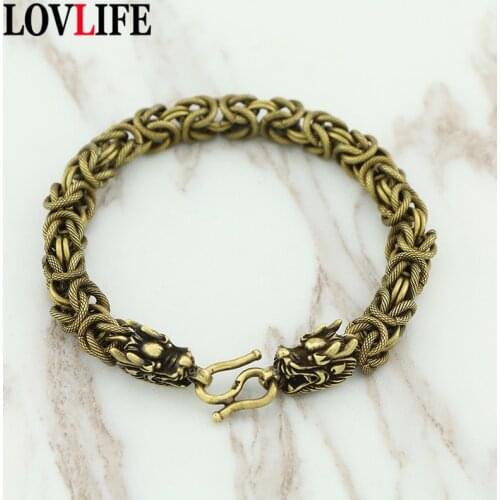 Vintage Brass Dragon Head Charm Bracelets Jewelry Retro Copper Punk Hip Hop Men Chain Bracelets Wristbands Women Fashion Bangles