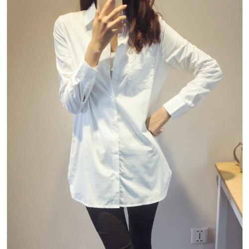 Boyfriend Style White Shirt Women Casual Loose Tops Brand Design Full Sleeve Turn-Down Collar Contton Long Blouse