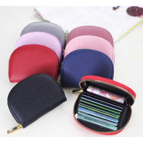 Women Card Holder Wallet Leather Female Card Case 9 Bits + 2 Big Position Zipper Card Wallet Half Round Card Bag Coin Purse