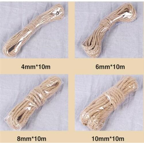 10M Natural Jute Rope Twine Rope Hemp Twisted Cord Macrame String DIY Craft Handmade Decoration Pet Scratching 4mm-12mm