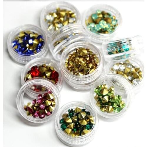 12Pots/set Nail Art Crystal Sharp-Bottom Rhinestone 12Color AB Opal 3D Crystal Stone For Nails Tips Art Accessory Crystals Decor