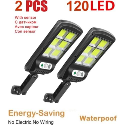 2pcs tabular oblong 128 COB Solar Street Lights Outdoor Security solar Wall Lamp Waterproof PIR Motion Sensor Smart Remote Contr