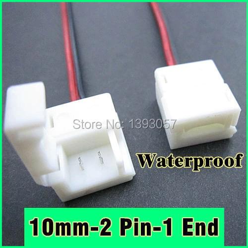 50pcs 5050 SMD led strip connector waterproof 10mm 2 pin 1 ends Flexible Strips Clip Free Shipping