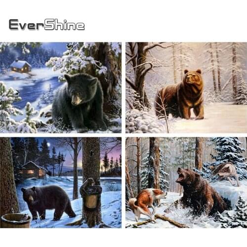 Evershine Diamond Mosaic Full Set Bear Diamond Painting Animal Cross Stitch Diamond Embroidery Snow Scenery Full Drill Display