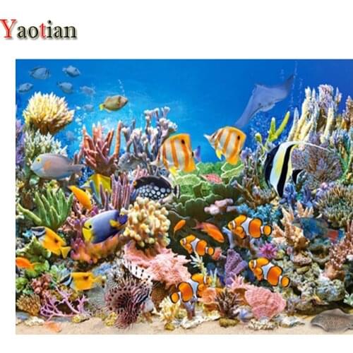 Full Square Round Drill 5D DIY Diamond Painting Fish Coral Underwater World Diamond Embroidery Cross Stitch Kit Home Decor Gift