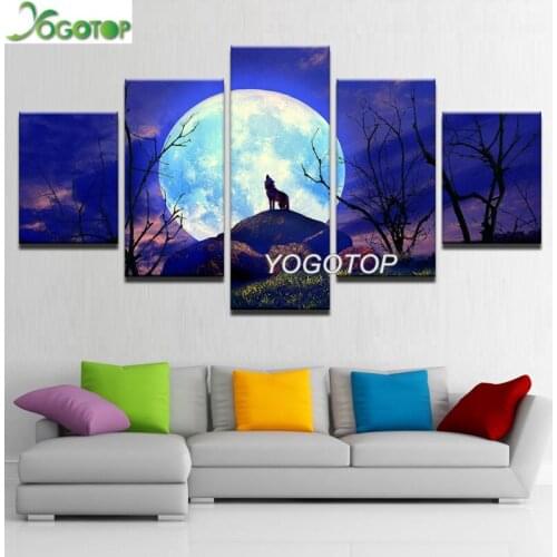 DIY Diamond Painting Moon Night Forest Animal Wolf 5D Full Drill mosaic Diamond Embroidery Handcraft Kit Home decor 5 pcs ML1046