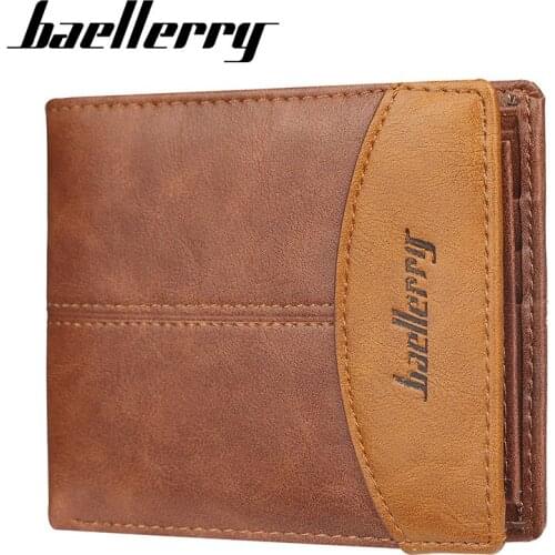 Baellerry Luxury Men Wallet Leather PU Bifold Short Wallets Men Hasp Vintage Male Purse Coin Pouch Multi-functional Cards Wallet