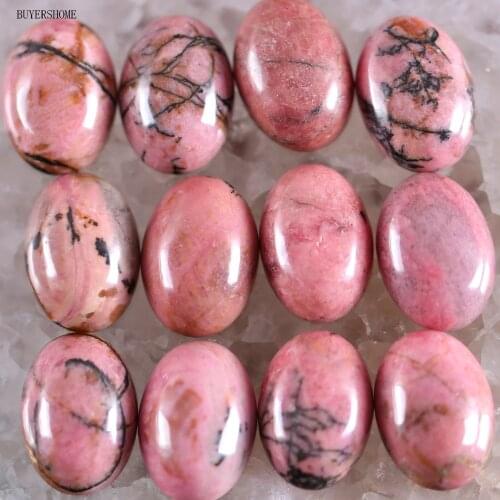 BUYERSHOME 10Pcs 13x18MM Natural Stone Pink Rhodonite No Drilled Hole Oval Cabochon CAB Bead For DIY Jewelry Making Ring K1613