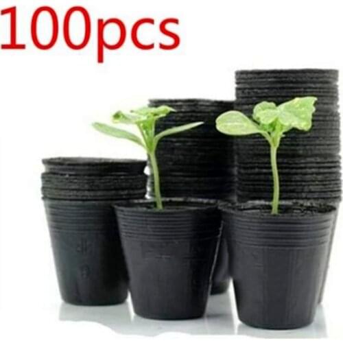 100Pcs Garden Black Soft Plastic Plant Grow Pot Nutrition Bowl Seedling Cup Balcony Garden Planter Seedling Flower Pot