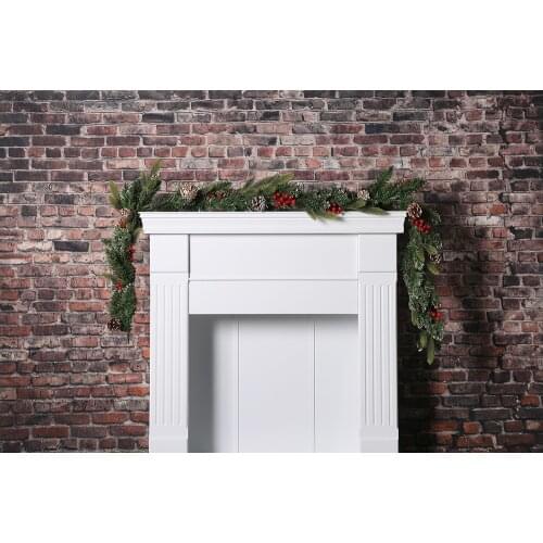Rustic Christmas Photography Backdrop Xmas Tree Fireplace Decors Brick Background Baby Studio Portrait Photoshoot Banner Prop