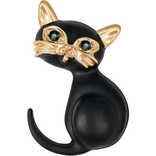 OneckOha Enameled Black Cat Pin Cute Kitten Animal Brooches Garment Accessories