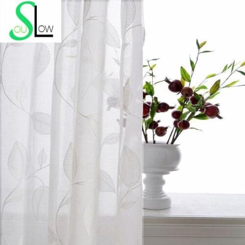 Slow Soul White Leaves European Linen Embroidered Curtains For Living Room Pastoral Kitchen Bedroom Tulle Sheer Cortina Cortinas