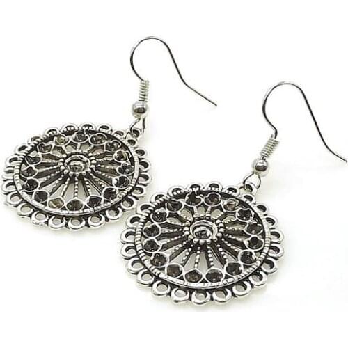 HOCOLE Antique Jewelry 2017 Bohemia pendant Earring Retro Tibetan Silver Carving Hollow Drop Earrings Vintage Jewelry for Women