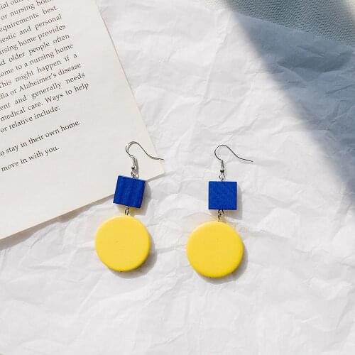 INS minimalist ear Stud Yellow Blue wooden Personlaity Stud Earrings Jewelry ornaments