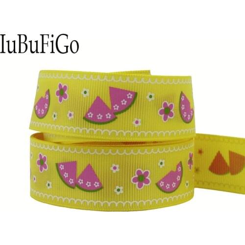 [IuBuFiGo] 60 yard 1" 25mm Fruits Printed Grosgrain ribbon and bow hair Yellow ribbons DIY handmade 10Y1521 Free shipping