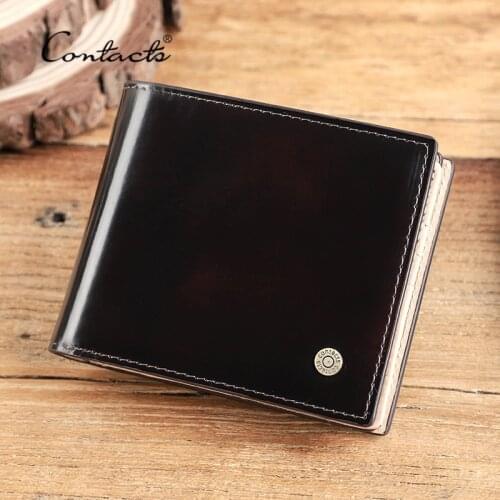 CONTACTS 100% Genuine Leather Wallet Men Brush-Off Design Short Coin Purse Luxury Brand Card Holder Men Wallets Male Money Bag